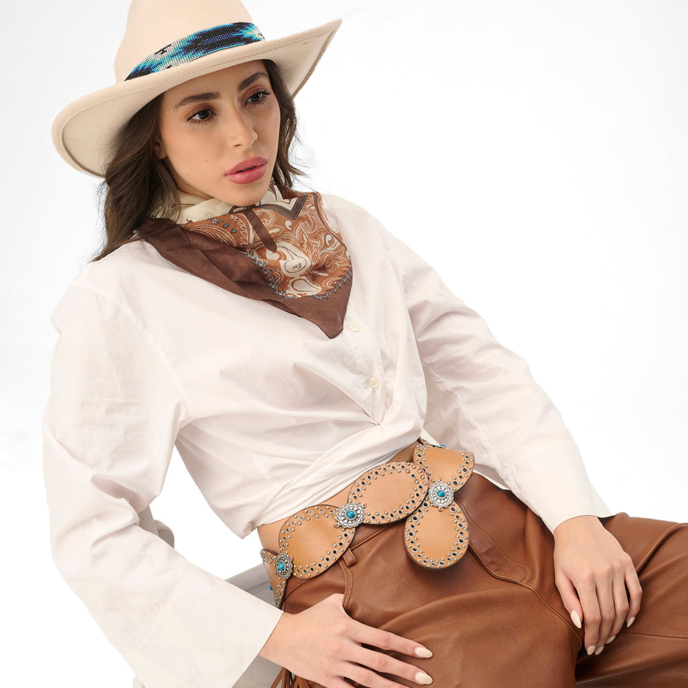 Loyal West Alta Buena Leather Belt In Calfskin-BROWN