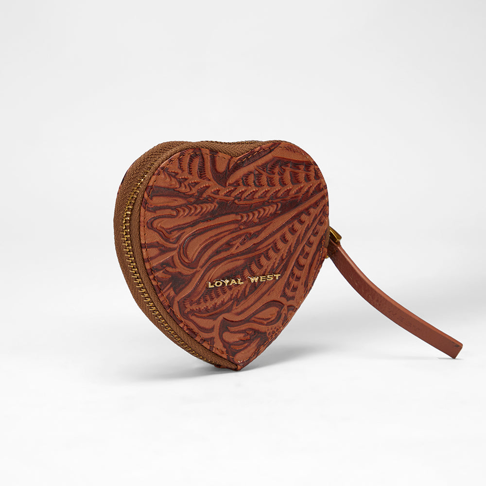 Loyal West CUPID COIN POUCH IN HAND FINISHED EMBOSSED LEATHER - BROWN