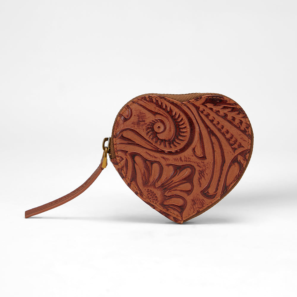 Loyal West CUPID COIN POUCH IN HAND FINISHED EMBOSSED LEATHER - BROWN