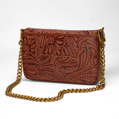Loyal West LW ON THE GO MINI CHAIN BAG IN HAND FINISHED EMBOSSED LEATHER - BROWN
