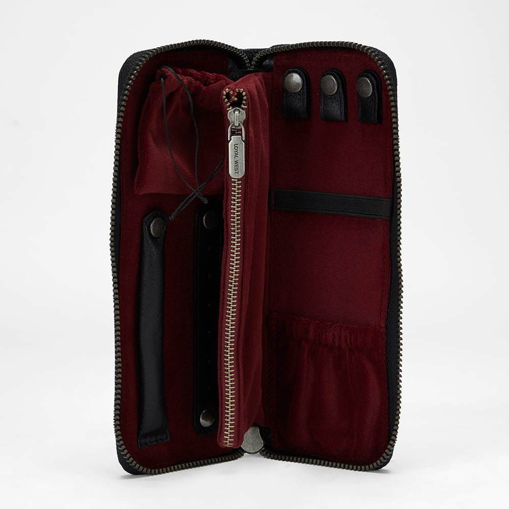 Loyal West RANCH ROAD JEWELERY CASE IN CALF LEATHER - BLACK
