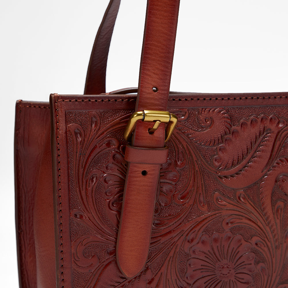 Loyal West MIVVA HANDTOOLED MINI BAG - SOFT WALNUT LEATHER