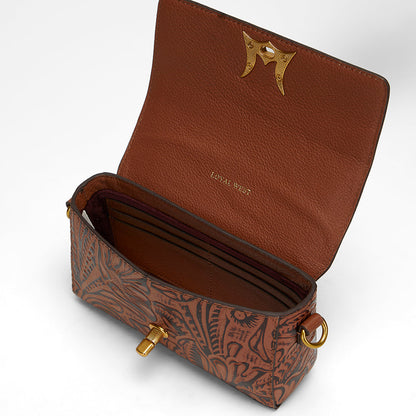 Loyal West SAVI MINI BAG IN  HAND FINISHED EMBOSSED LEATHER - BROWN