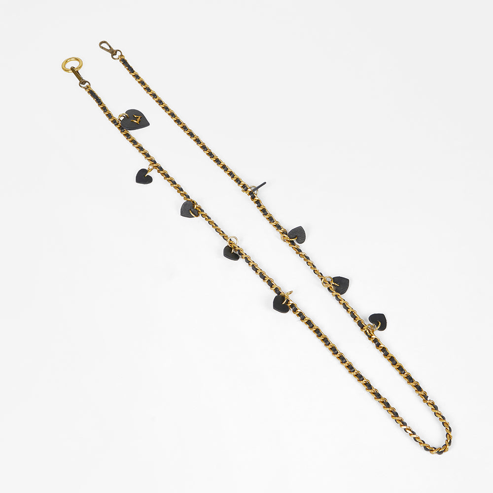 Loyal West HEART CHARM CHAIN IN BLACK CALF LEATHER (2 In 1 Crossbody Chain)