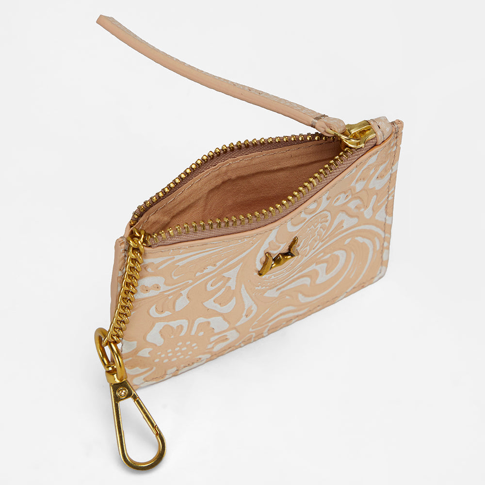 Loyal West SOPHIA CREDIT CARD HOLDER IN HAND FINISHED EMBOSSED LEATHER -  WHITE