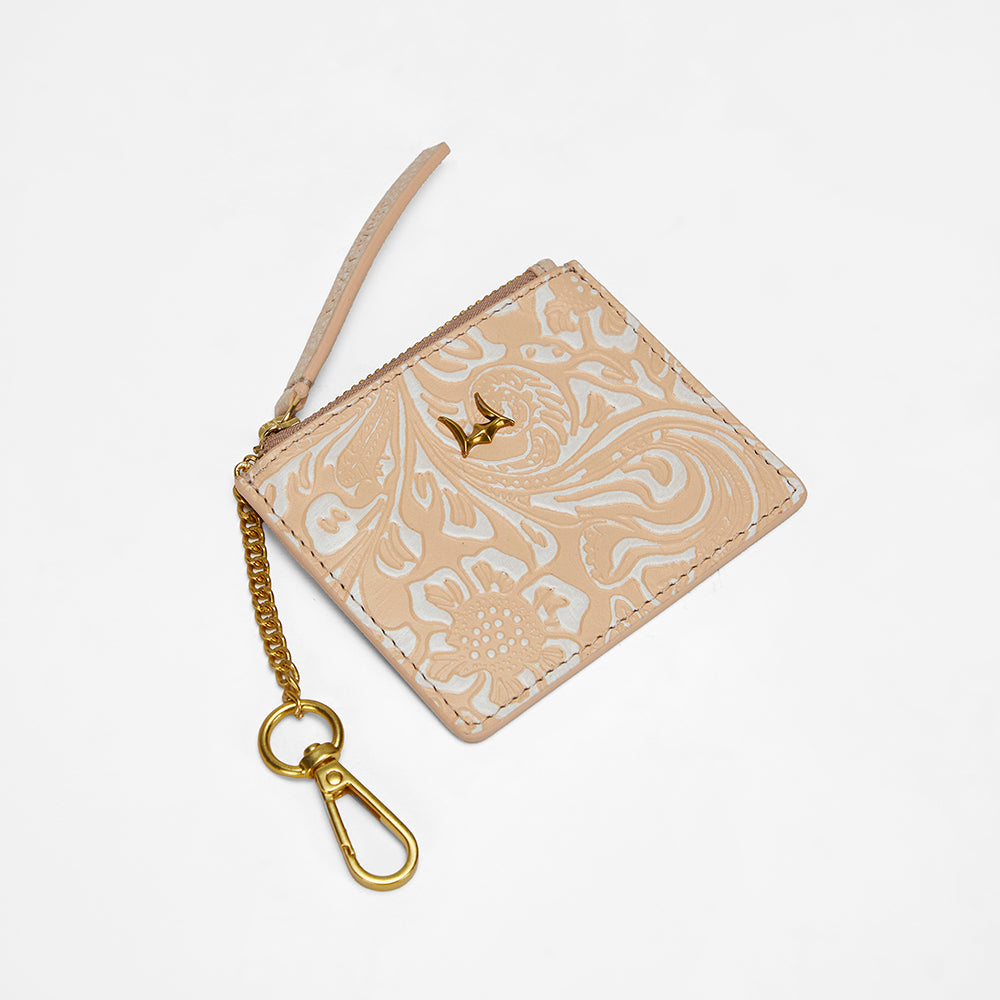 Loyal West SOPHIA CREDIT CARD HOLDER IN HAND FINISHED EMBOSSED LEATHER -  WHITE