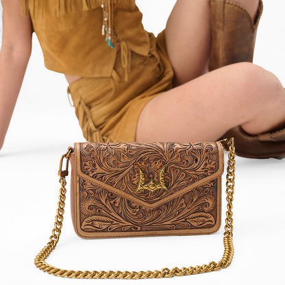 Loyal West The LW On The Go Mini Chain Bag- In Handtooled Leather