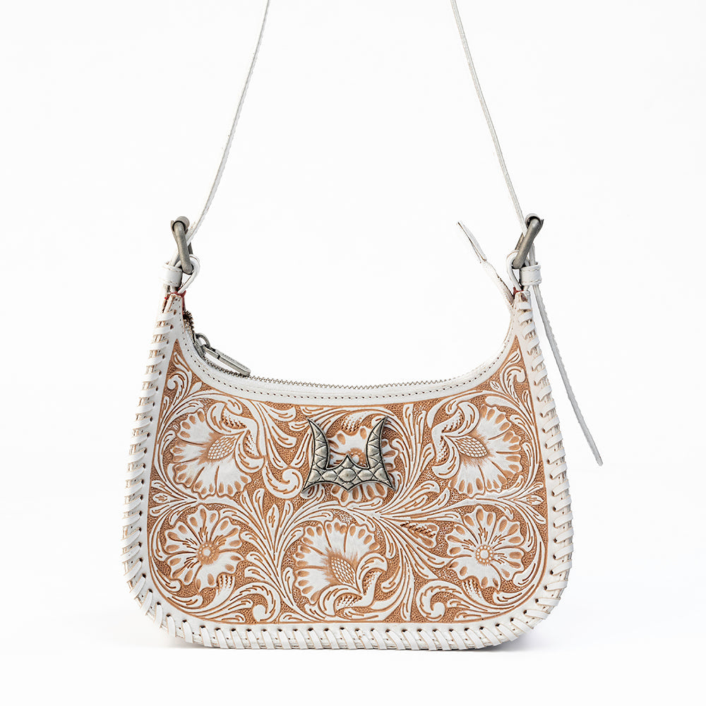 Loyal West DANNIA MEDIUM PURSE - IVORY DUST  HANDTOOLED LEATHER AND CALFSKIN