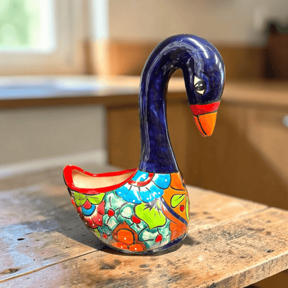 Large Talavera Swan Planter | Colorful Hand-Painted Mexican Pottery