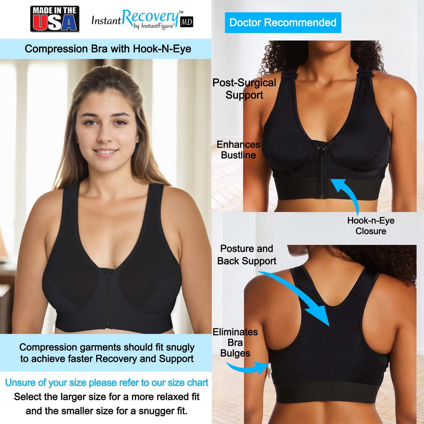 InstantRecoveryMD Compression Bra with Zip and Hook-N-Eye MD227