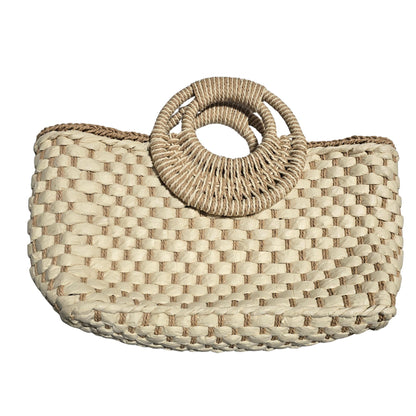 Woven Straw Top Handle Tote Bag – Summer Beach & Resort Handbag MMA8355
