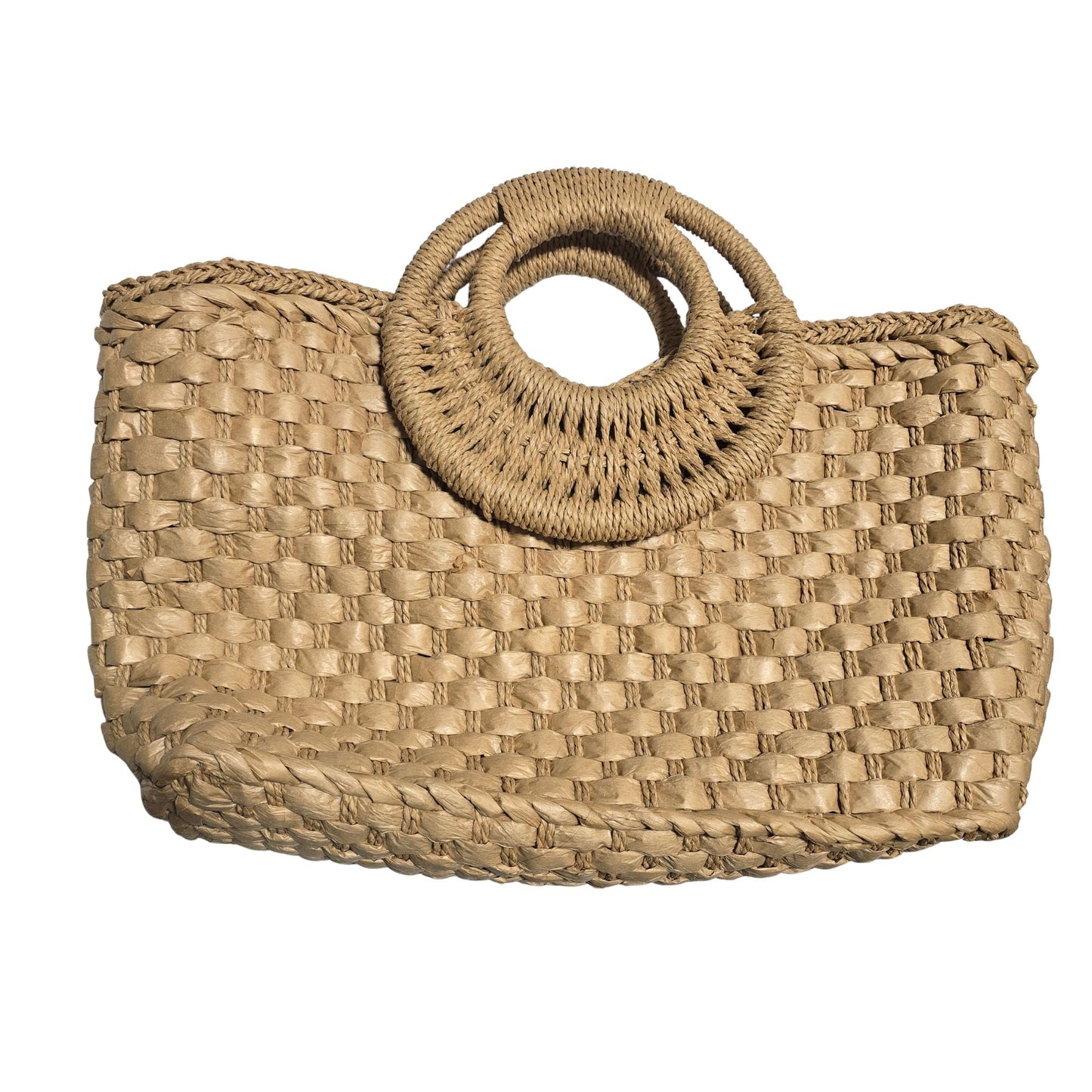 Woven Straw Top Handle Tote Bag – Summer Beach & Resort Handbag MMA8355