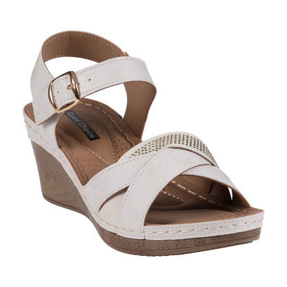 Monaco Off White Strappy Embellished Wedge Sandals