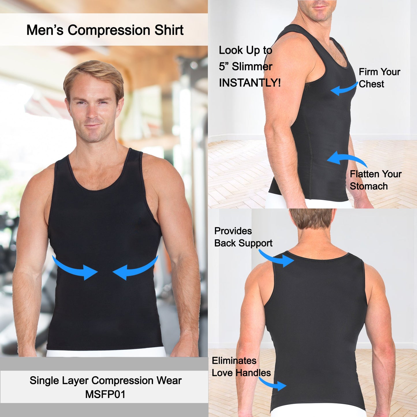 Insta Slim Sleeveless Compression Muscle Tank Panel Belt MSFP01