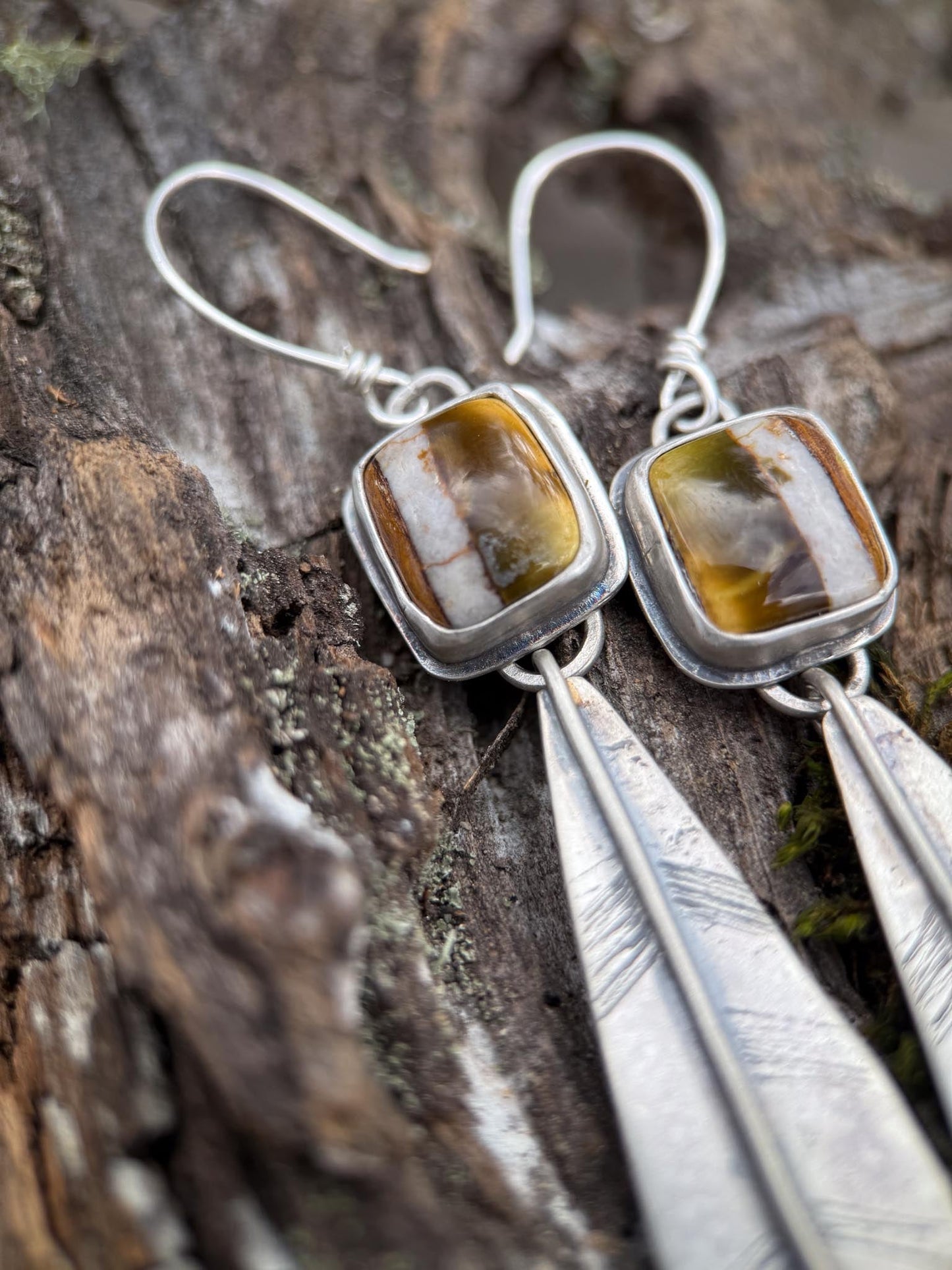 Polychrome Turquoise Feather Earrings | Sterling Silver Dangle Earrings | Handmade in Durango Colorado