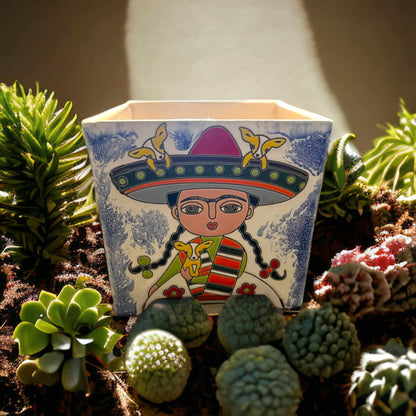Hand-Painted Frida Kahlo Talavera Pot | Mexican Folk Art Planter