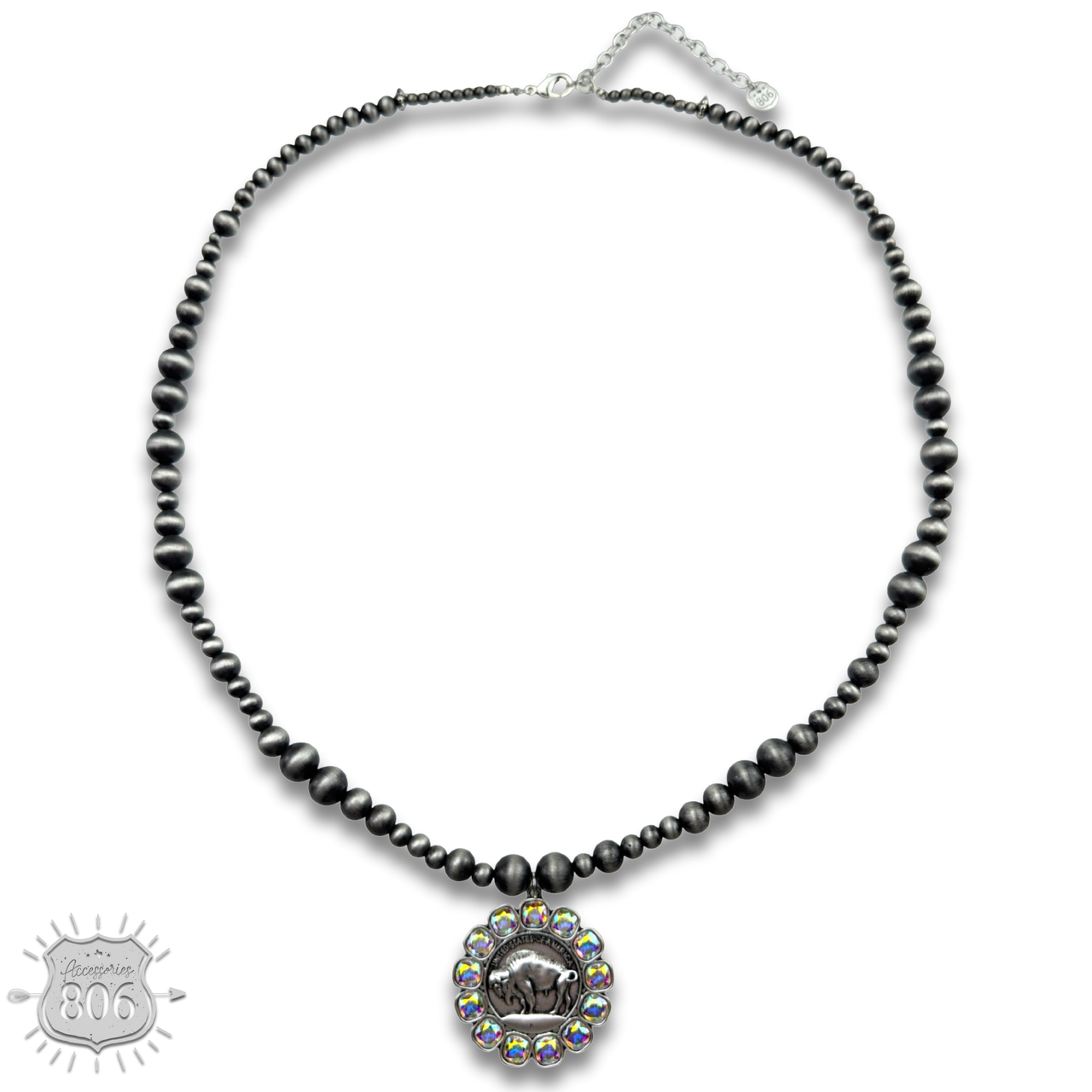 Buffalo nickel and rhinestone necklace