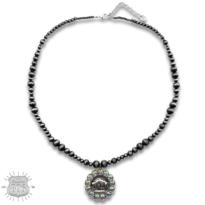 Buffalo nickel and rhinestone necklace