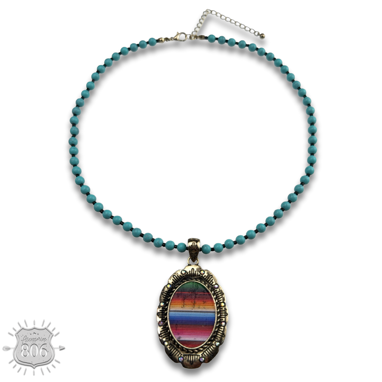 Serape print oval necklace