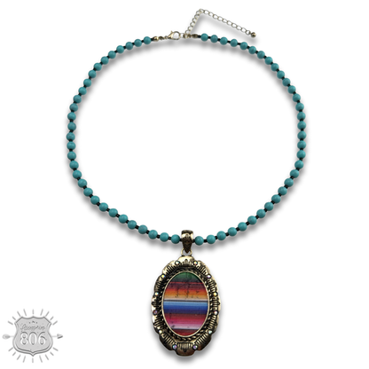Serape print oval necklace