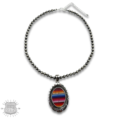 Serape print oval necklace