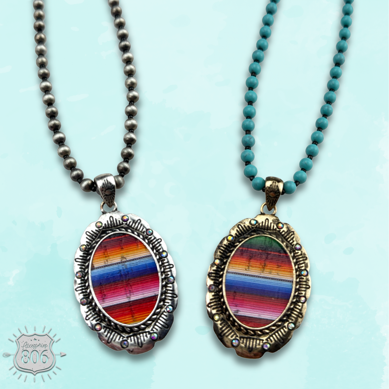 Serape print oval necklace