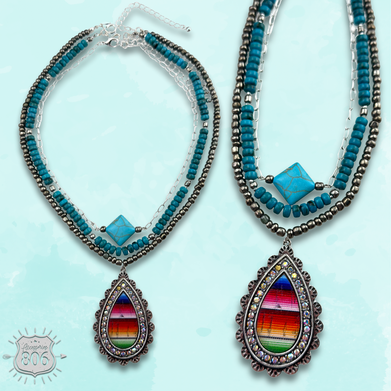 Three strand serape print necklace