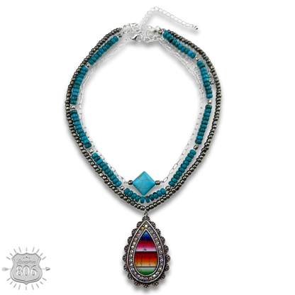 Three strand serape print necklace