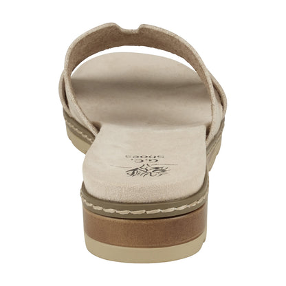 GC Shoes Women's Nellie Beige Cut-Out Slide Flat Sandals in Vegan Leather and Slip on Design