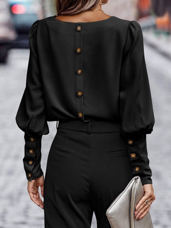 Solid Button Back Blouse
