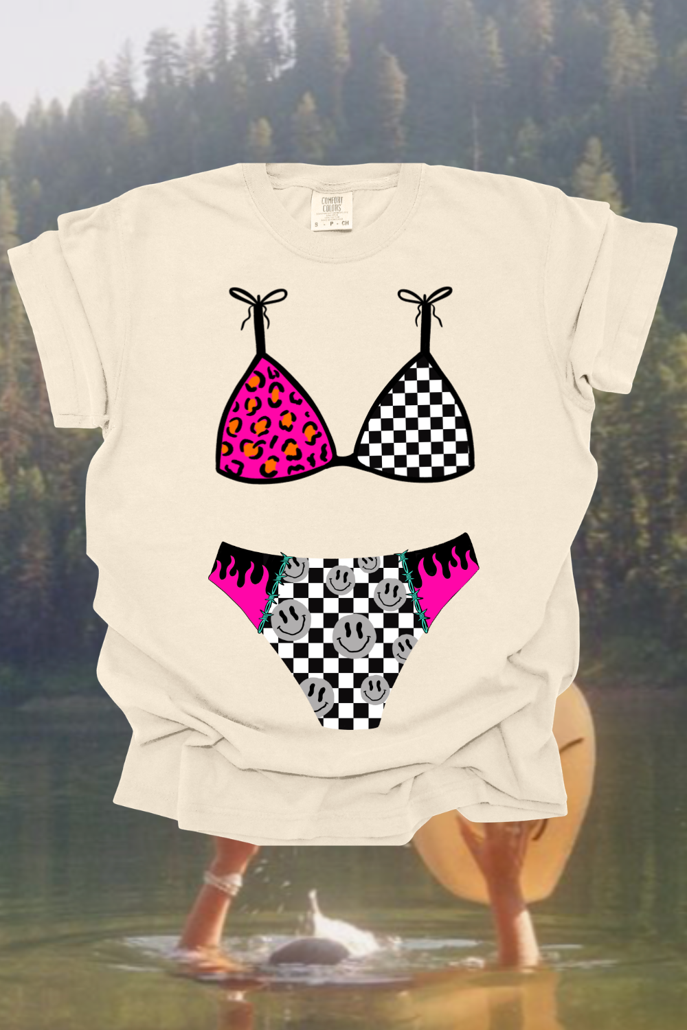 Checkered Flame Bikini Graphic Tee