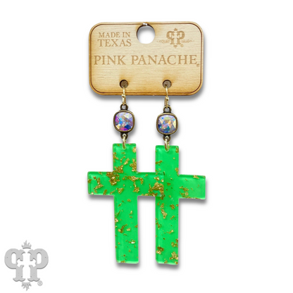 Acrylic neon cross earring with Austrian crystal - LC