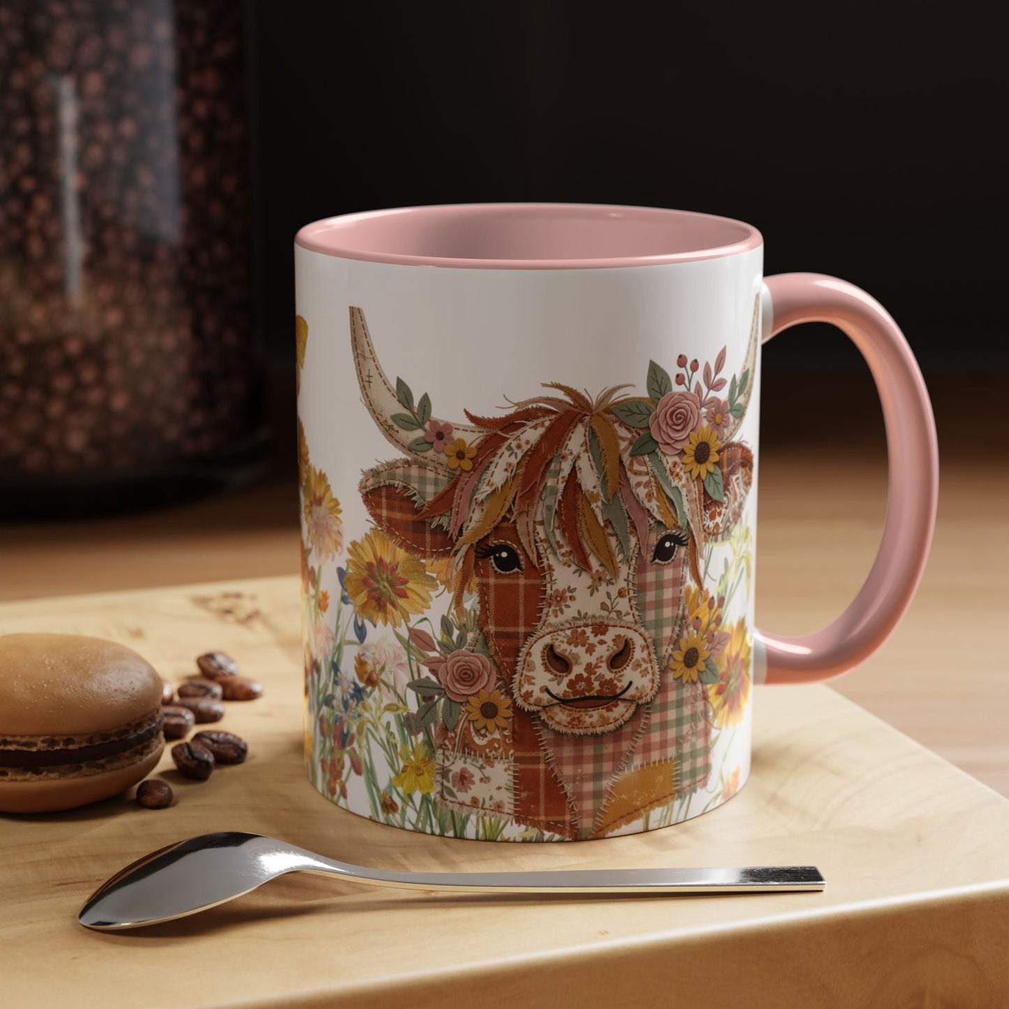 Patchwork Highland Cow Mug Floral Cottage Style Coffee Mug