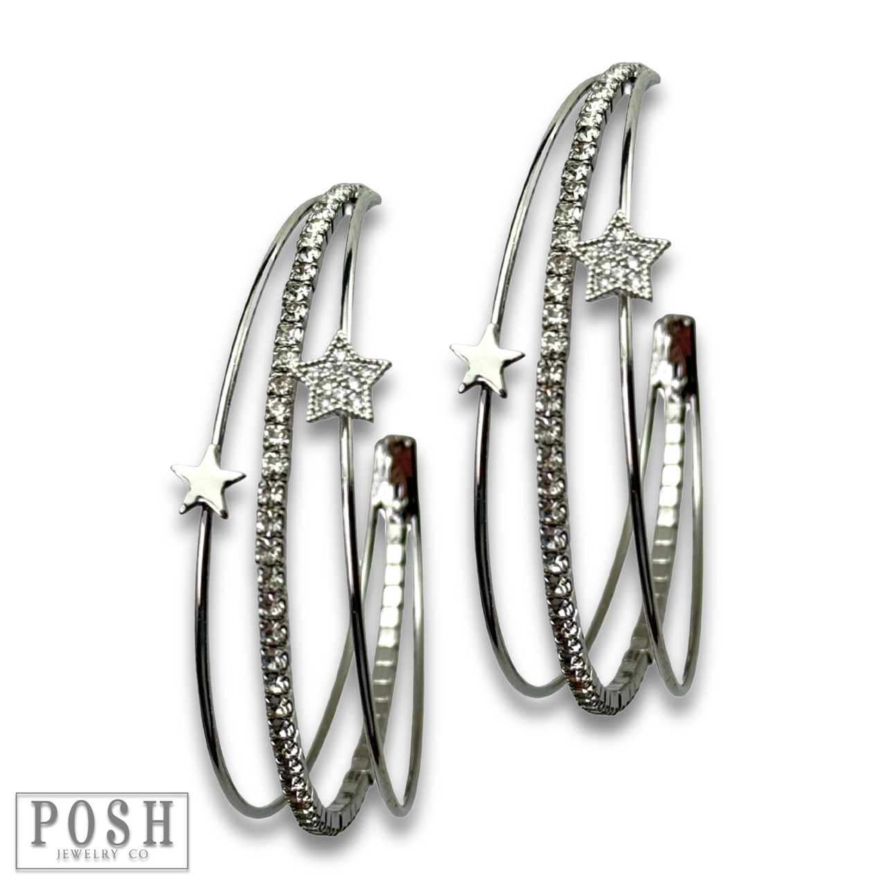 Triple hoop rhinestone and star earring, last call