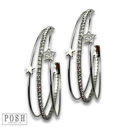 Triple hoop rhinestone and star earring, last call