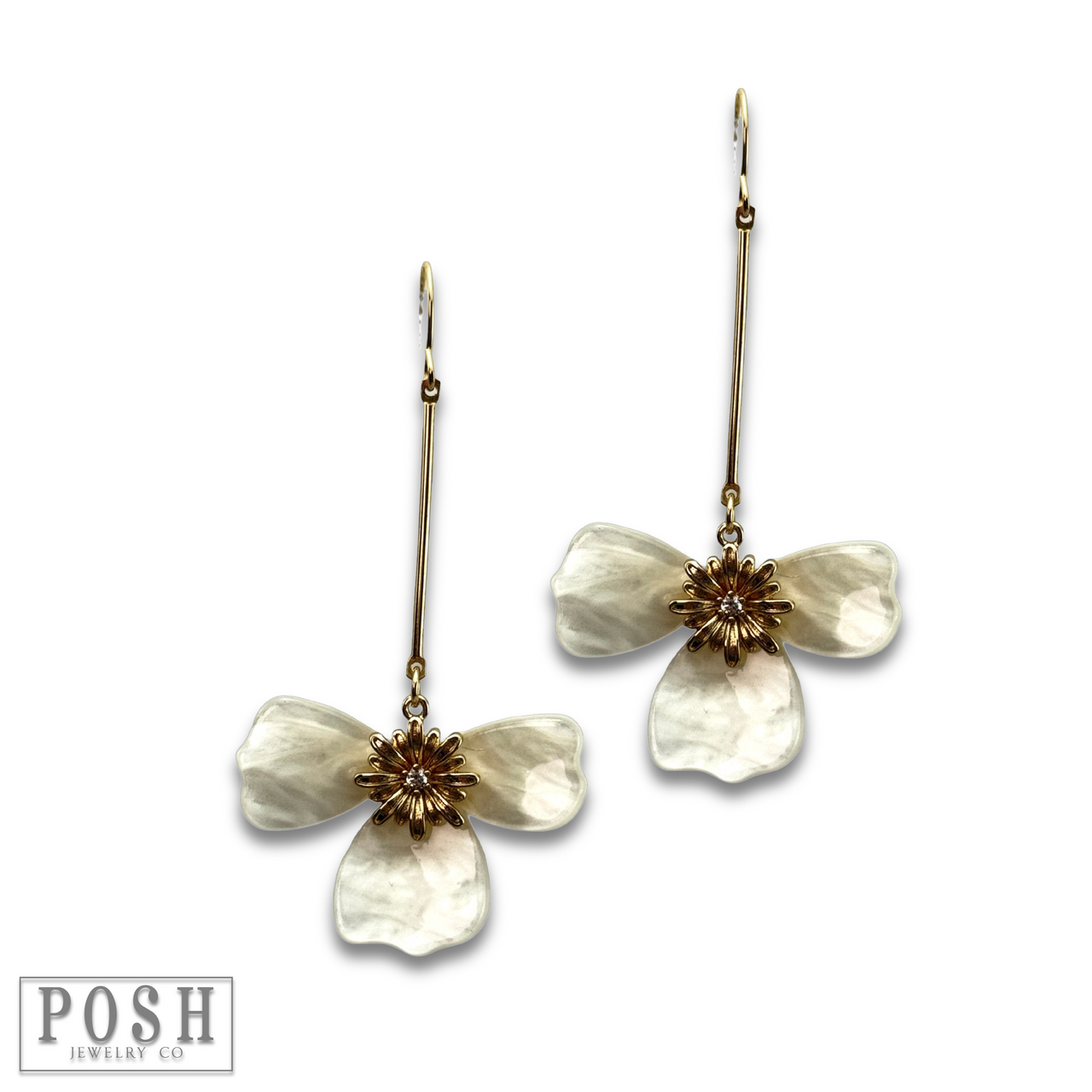 Three-petal flower on bar earring, last call