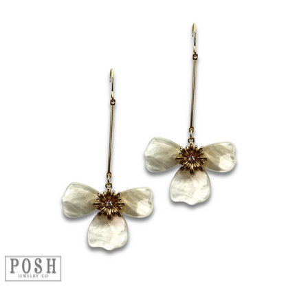 Three-petal flower on bar earring, last call