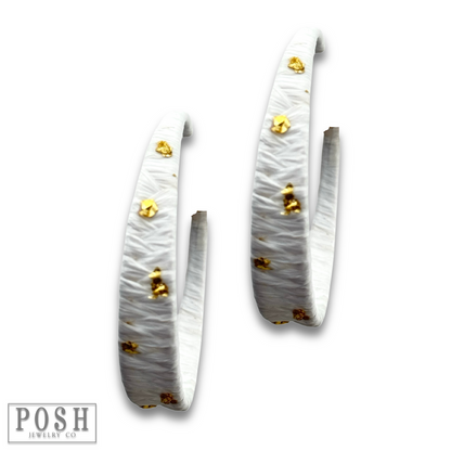 Woven gold flecked raffia hoop earring, last call