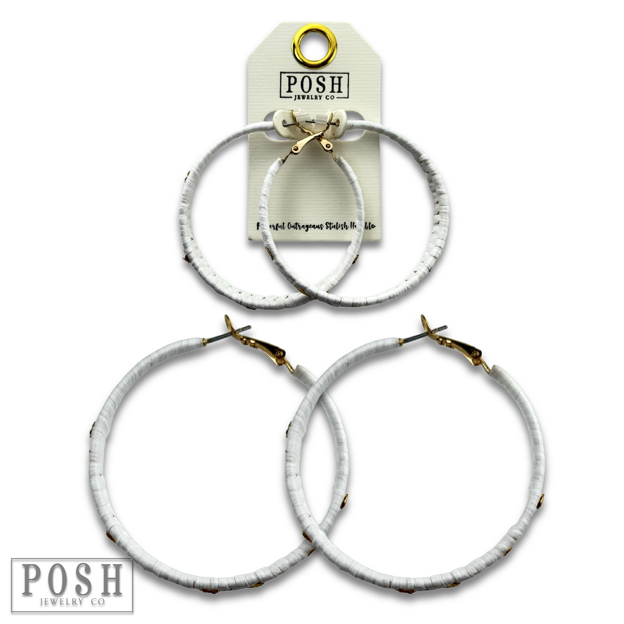 Woven gold flecked raffia hoop earring, last call