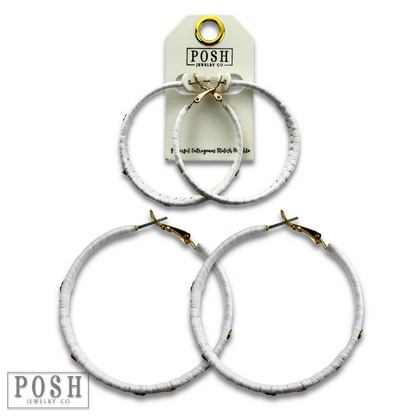 Woven gold flecked raffia hoop earring, last call