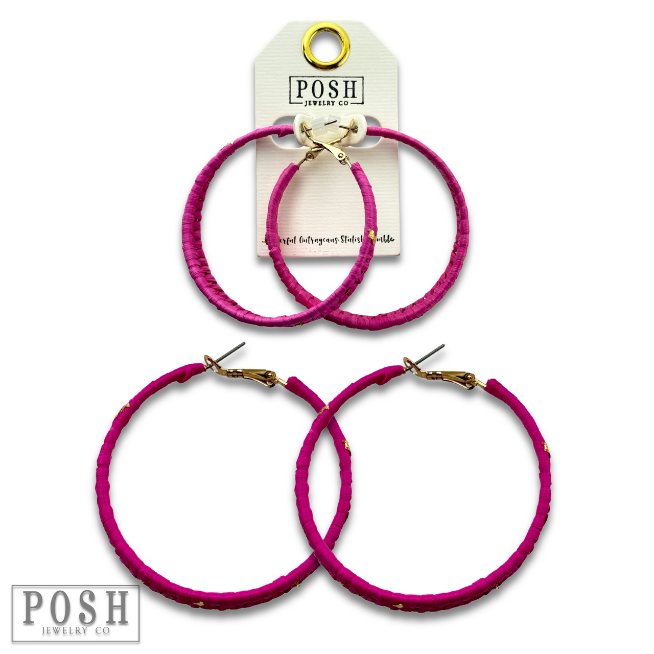 Woven gold flecked raffia hoop earring, last call