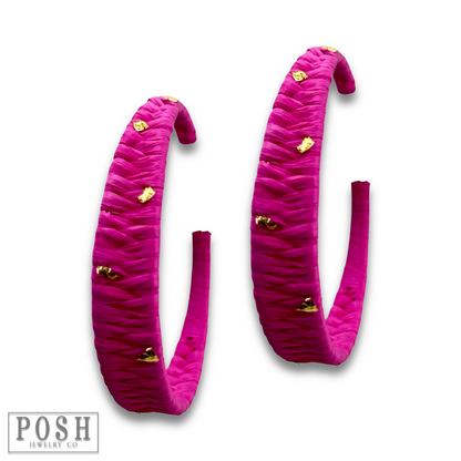 Woven gold flecked raffia hoop earring, last call