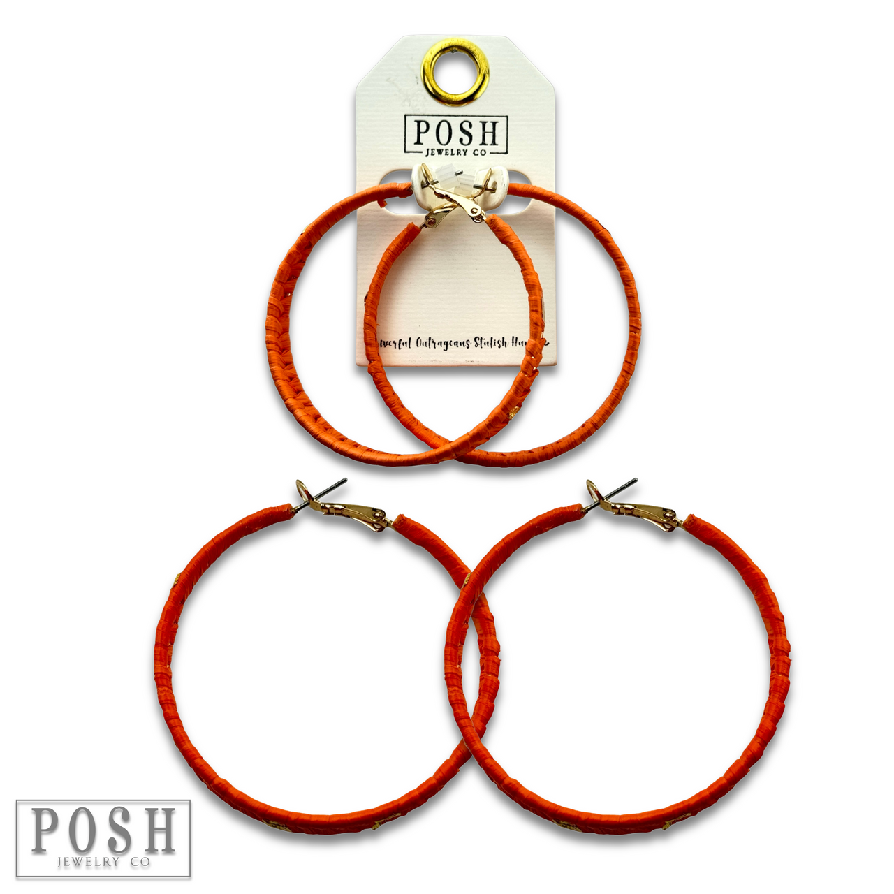 Woven gold flecked raffia hoop earring, last call