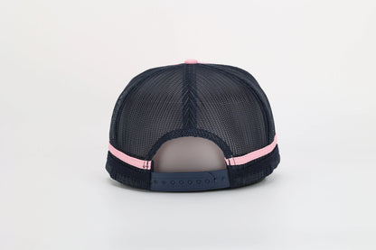 Neon Spur Logo Pink & Navy Stripe Trucker Hat
