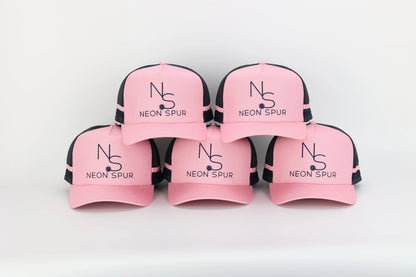 Neon Spur Logo Pink & Navy Stripe Trucker Hat