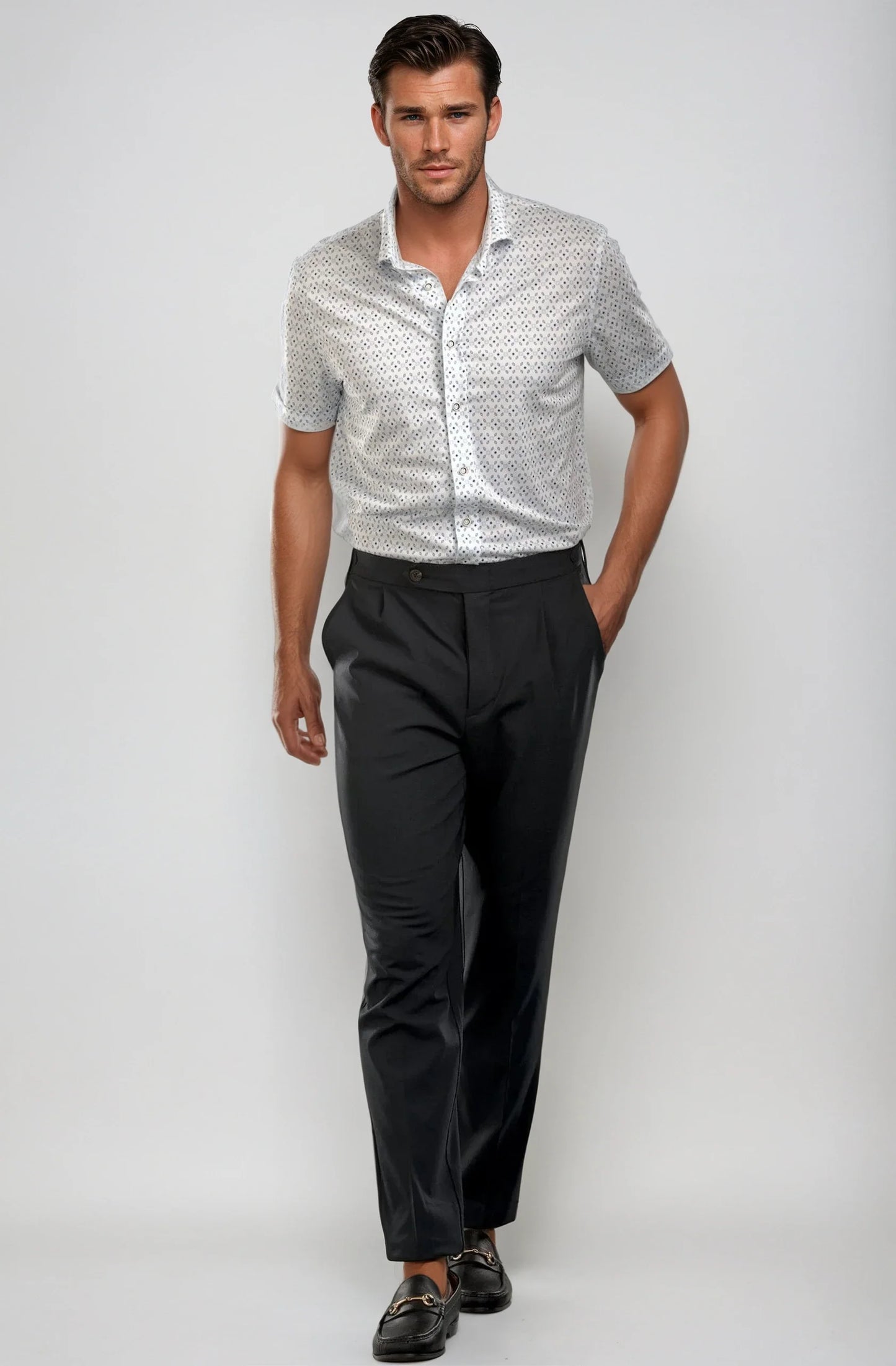 Men's Pleated Wool Trouser Pants - Navy