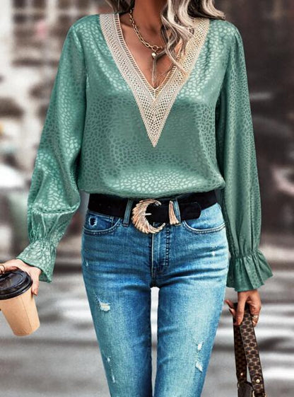 Long sleeve v neck blouse