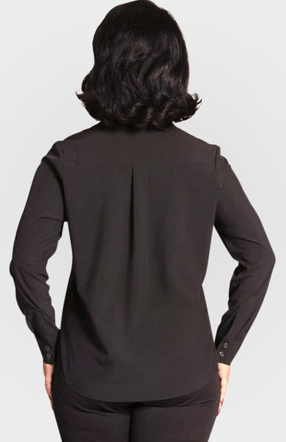 Resort Vee  Popover Shirt - Black