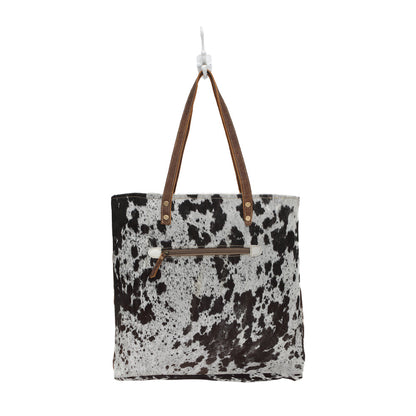 Myra Mesa Trail Patchwork Hairon Tote Bag for Women â€“ Rustic Cowhide Design, Brown Leather Handles for Everyday Utility