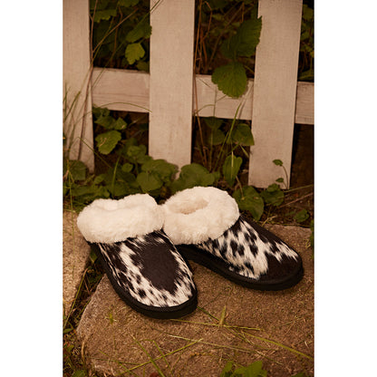 Myra Alamosa Shadow Fur-Lined Hairon Leather Slippers for Women â€“ Winter Indoor Comfort, Soft Sole, Western Style